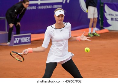 Strasbourg, France - May 14, 2016 - Kristina Mladenovic Hits A Forehand