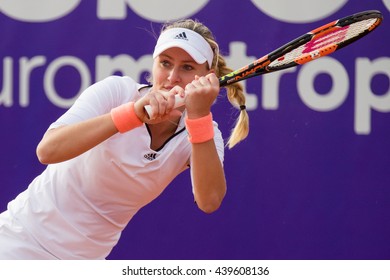 Strasbourg, France - May 14, 2016 - Kristina Mladenovic Hits A Backhand