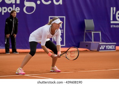 Strasbourg, France - May 14, 2016 - Kristina Mladenovic Is Ready To Return A Serve