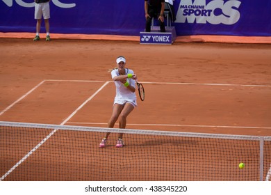 Strasbourg, France - May 19, 2016 - Kristina Mladenovic Hits A Forehand