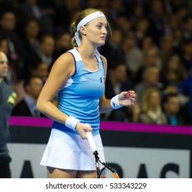 STRASBOURG, FRANCE - NOVEMBER 12 : Kristina Mladenovic In Action At The 2016 Fed Cup Final Tennis Tournament