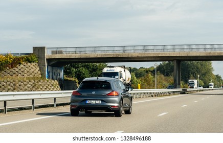 Strasbourg, France - Oct 7, 2017: Driver POV Volkswagen Scirocco Sport German Car On A4 Autoroute Highway In France