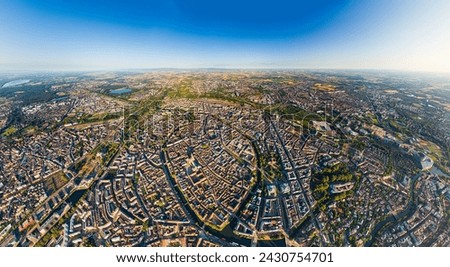 Strasbourg, France. Panorama of the city on a summer morning. Sunny weather. Aerial view