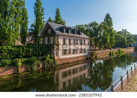 Strasbourg, France. View of the old House of Covered Bridges (Maison des Ponts Couverts) on the embankment of the Ill River.
