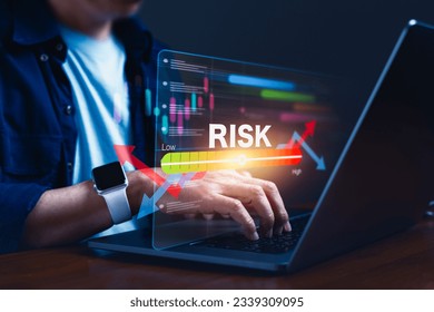 Strategic decision-making in the business, Businessman sits at his computer, engrossed intricacies of risk management, strategy, and analyzing financial data on a virtual screen - Powered by Shutterstock