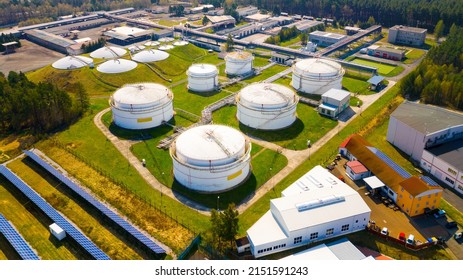 Strategic Fuel Storage Tank From Above. Gas And Diesel Reserve For Emergency Use In European Union.