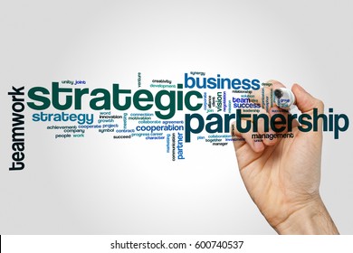 Strategic Partnership Word Cloud Concept On Grey Background