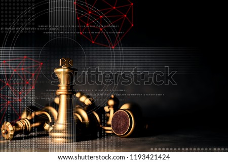 strategy ideas concept business futuristic graphic icon and golden chess board game black colot tone
