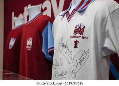 Stratford, London/UK - October 22nd 2019: Signed West Ham United FA Cup Final Shirts From 1975 And 1980