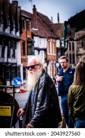 Stratford Upon Avon, United Kingdom, 08.10.2021: Cool Old Guy With Long Beard