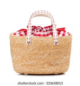 Straw Bag Isolated On White Background.