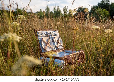 Straw Basket On The Meadow, Cottagecore Style