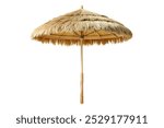 Straw beach umbrella isolated on white background and copy space