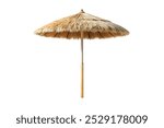 Straw beach umbrella isolated on white background