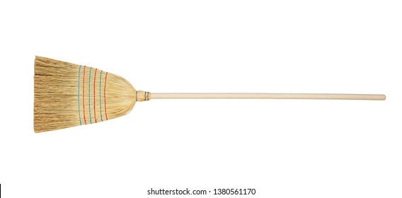 straw broom on white background 
