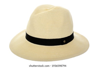 Straw Fedora Hat Isolated On A White Background Beach Hat  Summer Hat