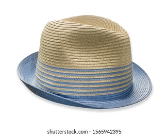 Straw Fedora Hat On White Background