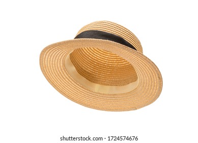 Straw hat with black bow isolated on white background. 