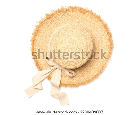 Straw hat isolated on white, top view