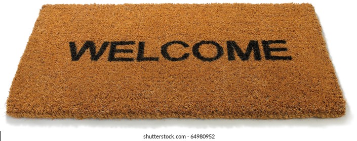 a  straw hessian welcome mat matt isolated on a white background