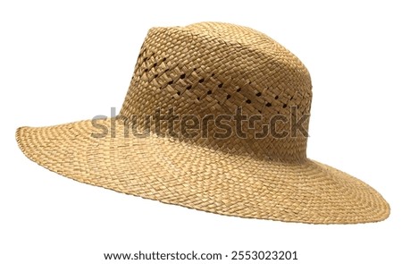 Straw Sun Hat Side View Cut Out on White.