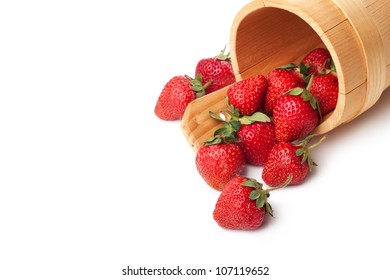 Strawberries In Basket Hanging On A White Background