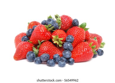 Strawberries Blueberries Isolated On White Background