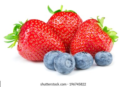 Strawberries And Blueberries On White Background 