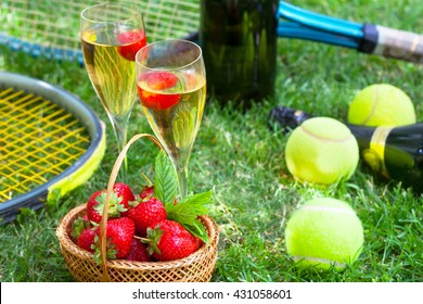 Strawberries and champagne during Wimbledon tournament