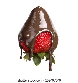 strawberries and chocolate on a white background