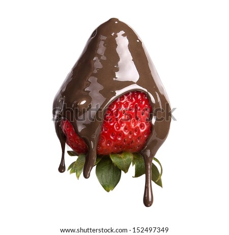 strawberries and chocolate on a white background ストックフォト © 