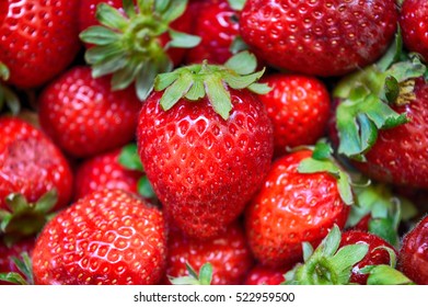 Strawberries Close-up Shot with Calyx - Shutterstock ID 522959500