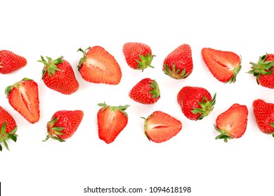 Strawberries isolated on white background. Top view. Flat lay pattern - Shutterstock ID 1094618198