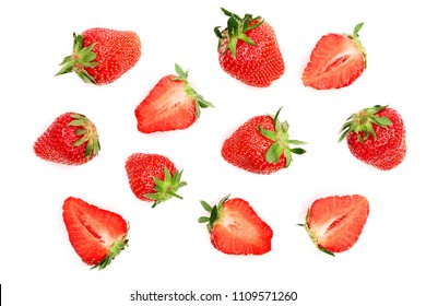 Strawberries isolated on white background. Top view. Flat lay pattern - Shutterstock ID 1109571260
