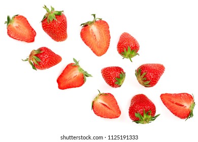 Strawberries isolated on white background. Top view. Flat lay pattern - Shutterstock ID 1125191333