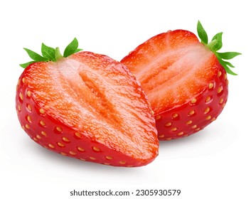 Strawberries isolated. Two halves of strawberries on a white background. - Powered by Shutterstock