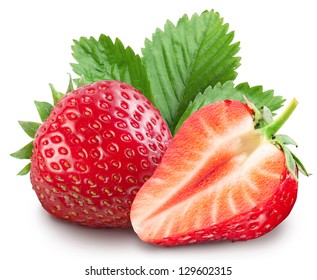 Strawberries with leaves. Isolated on a white background. - Shutterstock ID 129602315