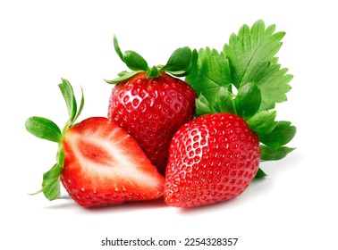 strawberries with leaves isolated on white - Shutterstock ID 2254328357