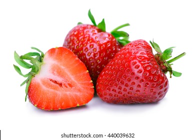Strawberries with leaves isolated on a white background - Shutterstock ID 440039632