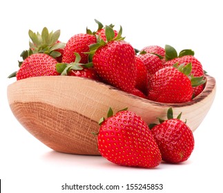 Strawberries In Wooden Bowl Isolated On White Background Cutout