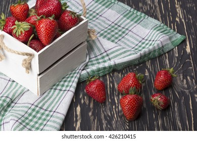 Strawberries in wooden box