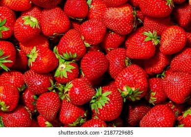 Strawberry. Background of fresh natural strawberry. Strawberry of different shapes. - Shutterstock ID 2187729685