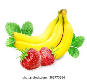 Strawberry Banana Isolated On White Background Clipping Path