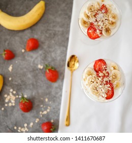 Strawberry Banana Parfait With The Fruits