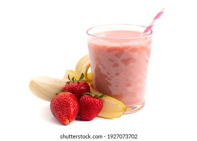 Strawberry Banana Smoothie Isolated On A White Background