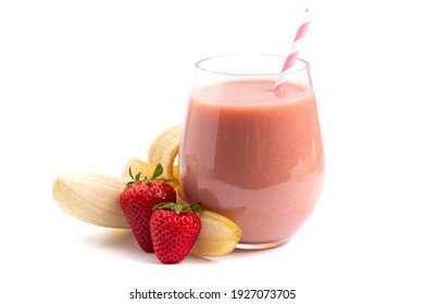 Strawberry Banana Smoothie Isolated On A White Background