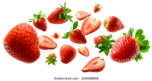 Strawberry berry levitating on a white background - Shutterstock ID 1650088858