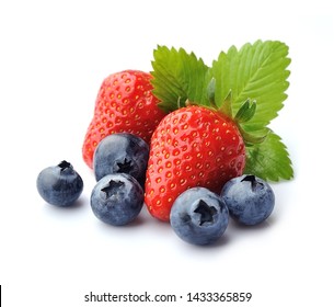 Strawberry And Blueberry Isolated On White Backgrounds.