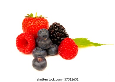 Strawberry Blueberry Raspberry Blackberries On White Stock Photo ...