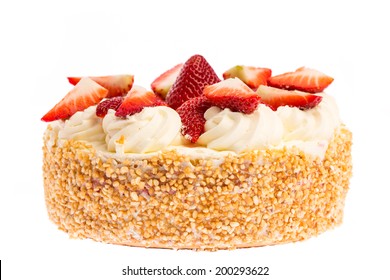 Strawberry Cake - Front View Isolated On White Background